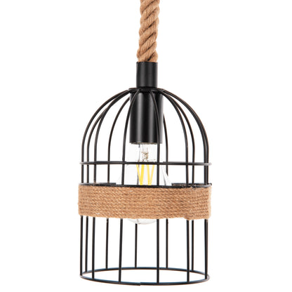 Ceiling Pendant 3-light Luminaire Hm4180 Black Metal-natural Hemp Rope 80x14,5x137hcm.