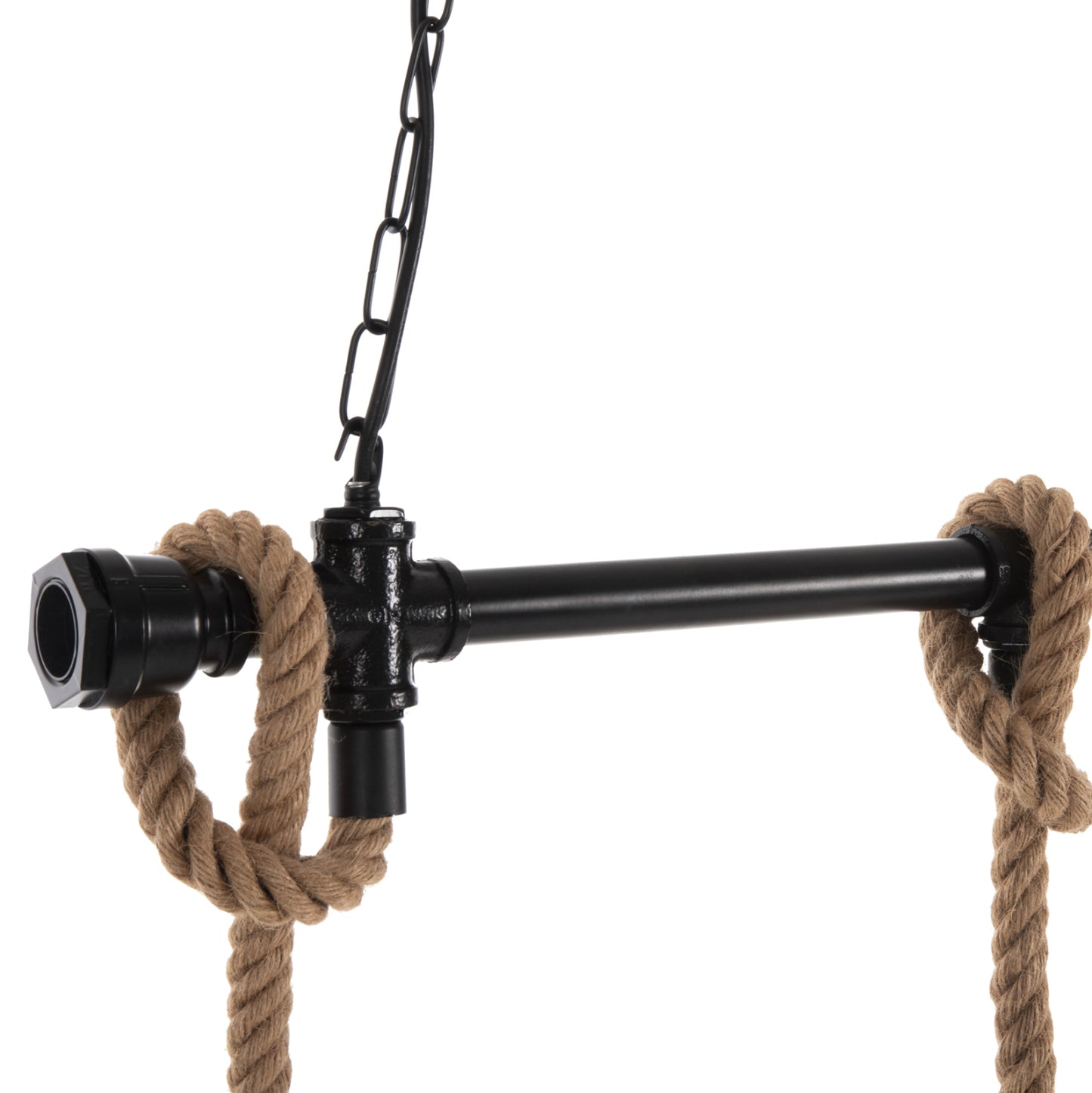 Ceiling Pendant 3-light Luminaire Hm4180 Black Metal-natural Hemp Rope 80x14,5x137hcm.