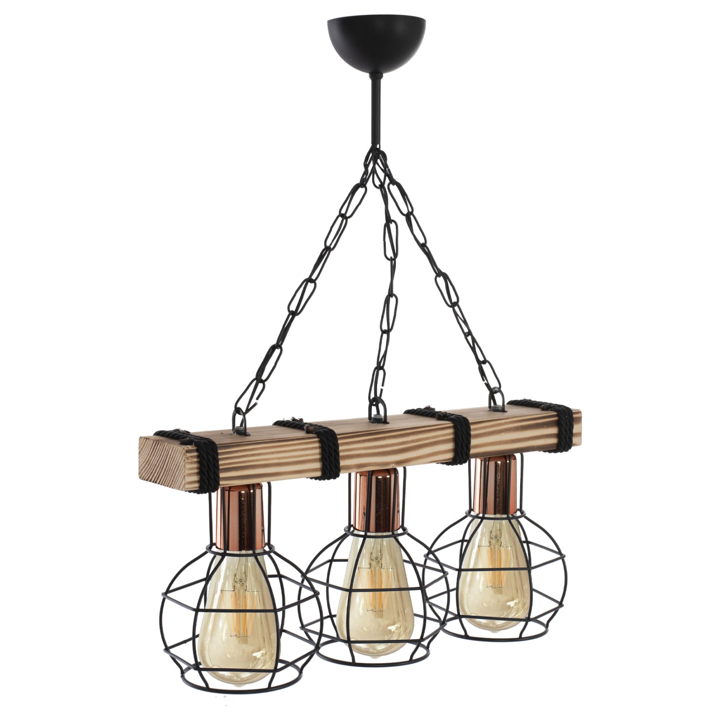 Ceiling Pendant 3-light With Wood And Metal Grids 50x16x65hcm.hm7682.01