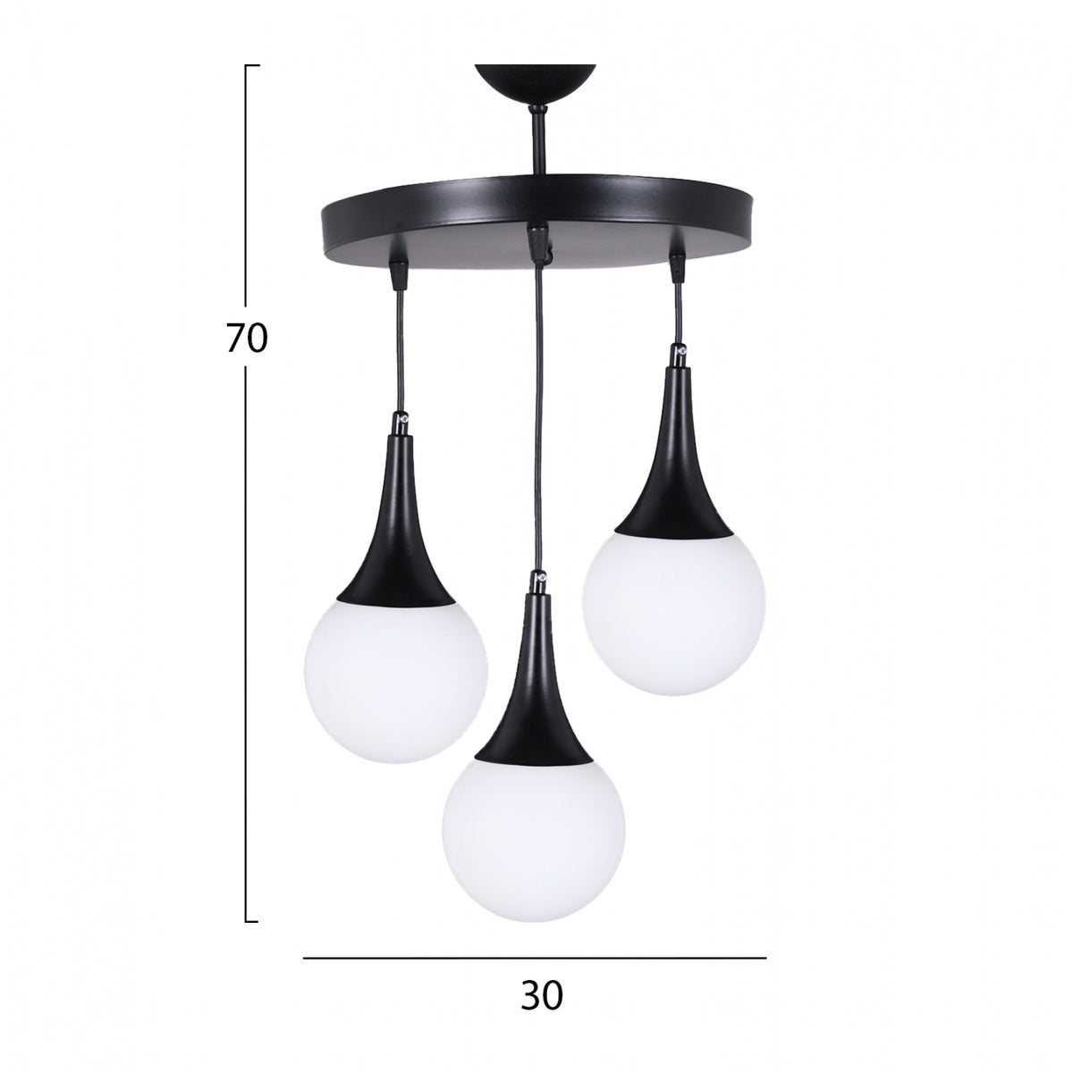 Ceiling Pendant 3-light Fixture Hm7516.01 Metal In Black Φ30x75hcm.