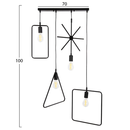 Ceiling Pendant 4-light Hm4099 Black Metal Geometrical Shapes 70x38x106h Cm.