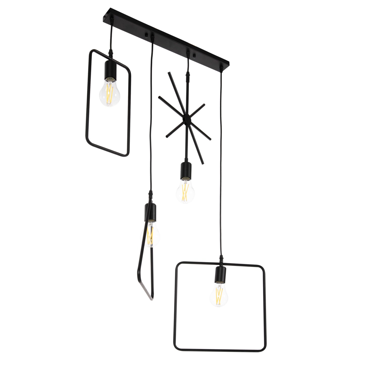 Ceiling Pendant 4-light Hm4099 Black Metal Geometrical Shapes 70x38x106h Cm.