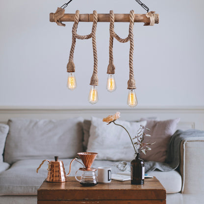 Ceiling Light Wooden With Rope Hm7321 65x8x82 Cm.