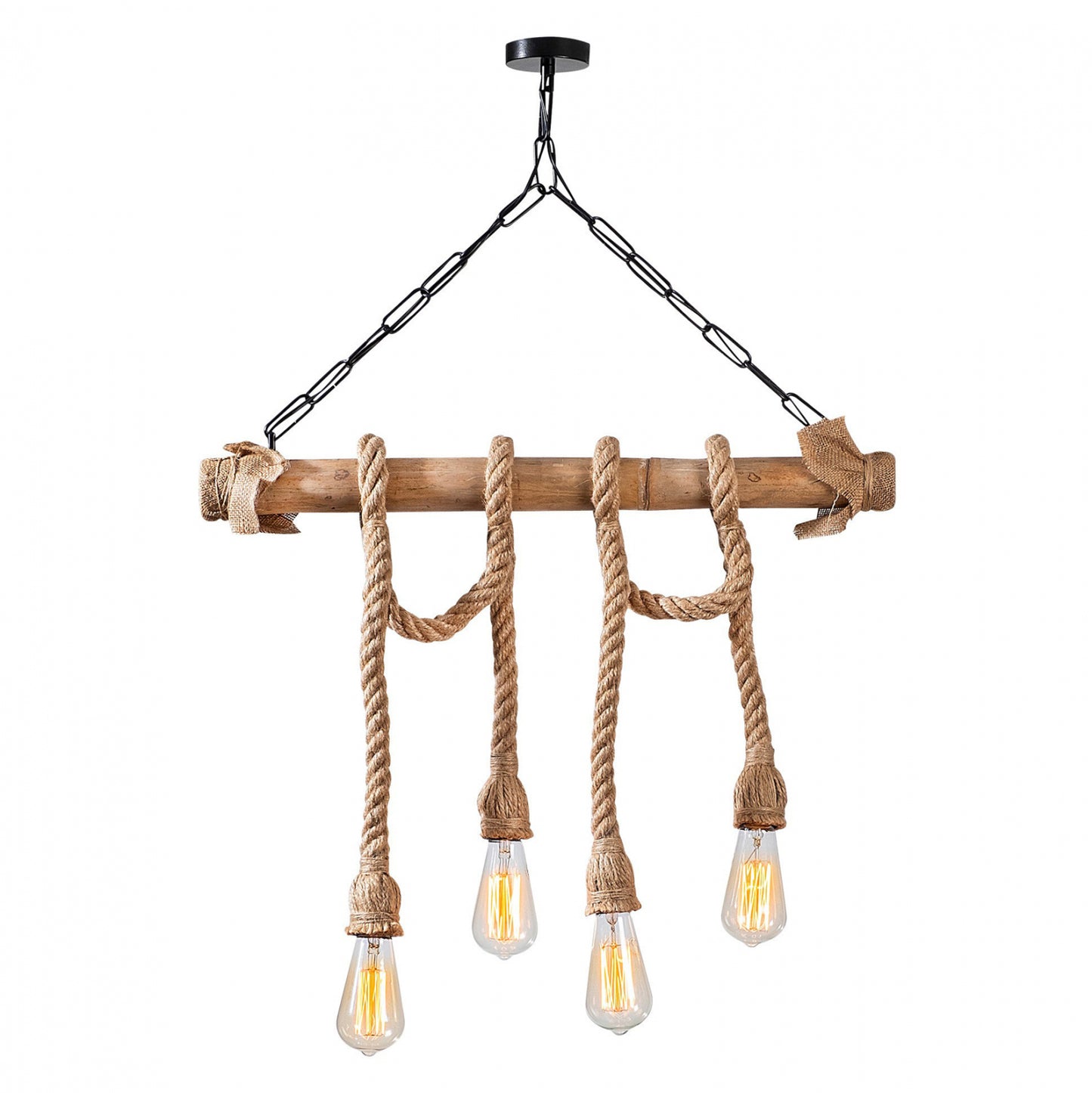 Ceiling Light Wooden With Rope Hm7321 65x8x82 Cm.
