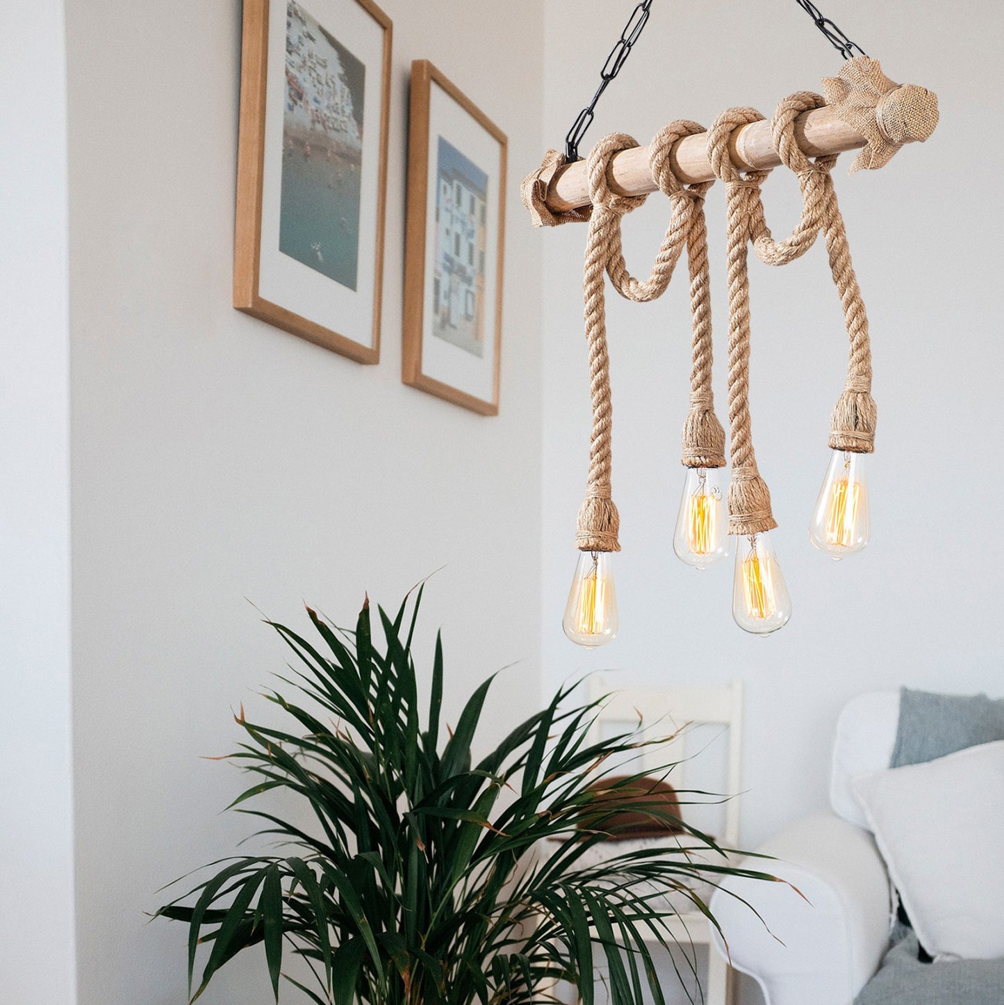 Ceiling Light Wooden With Rope Hm7321 65x8x82 Cm.