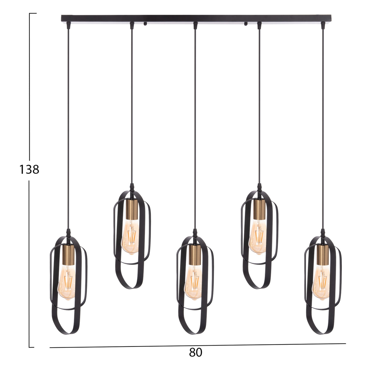 Ceiling Pendant 5-light Lamp Biut Hm7545.11 Black Metal-gold Socket 80x6x138hcm.
