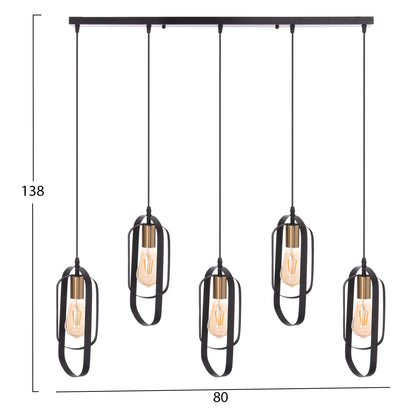 Ceiling Pendant 5-light Lamp Biut Hm7545.11 Black Metal-gold Socket 80x6x138hcm.