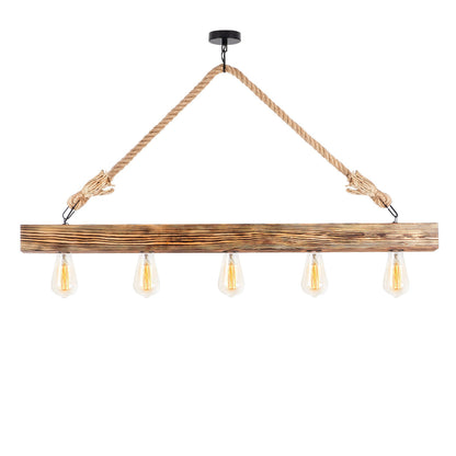 Wooden Pendant Light With Rope Details Hm7263 100Χ7Χ53 Cm.