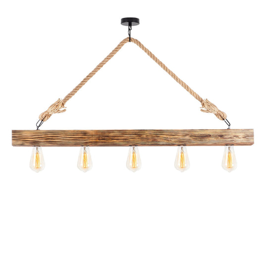 Wooden Pendant Light With Rope Details Hm7263 100Χ7Χ53 Cm.