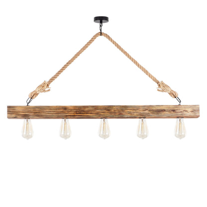 Wooden Pendant Light With Rope Details Hm7263 100Χ7Χ53 Cm.