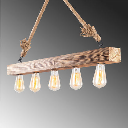Wooden Pendant Light With Rope Details Hm7263 100Χ7Χ53 Cm.