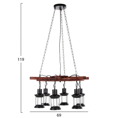 Ceiling Pendant 6-light Hm4116 Wood-metal-glass 119h Cm.
