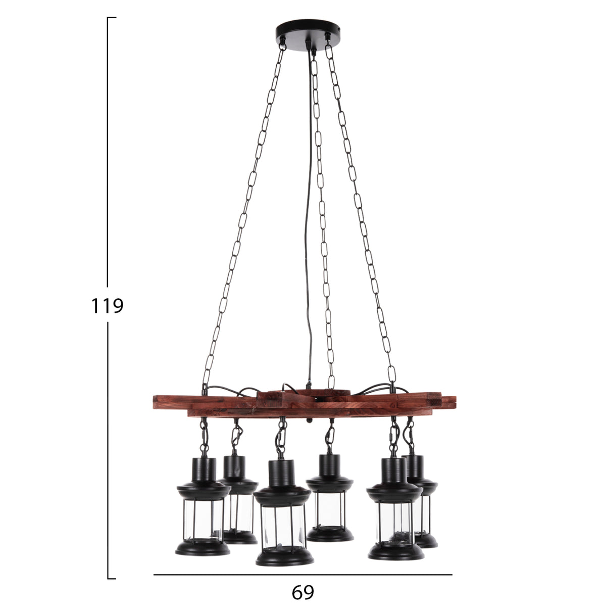 Ceiling Pendant 6-light Hm4116 Wood-metal-glass 119h Cm.