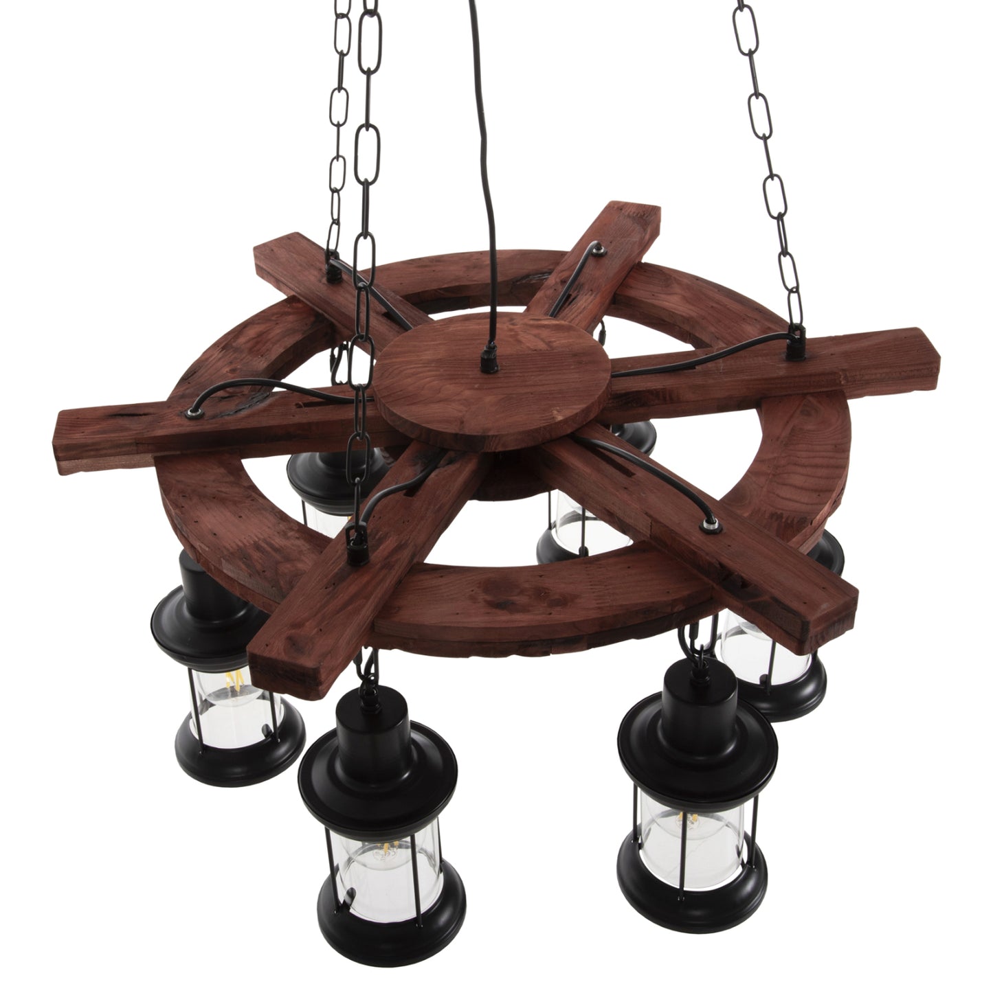 Ceiling Pendant 6-light Hm4116 Wood-metal-glass 119h Cm.