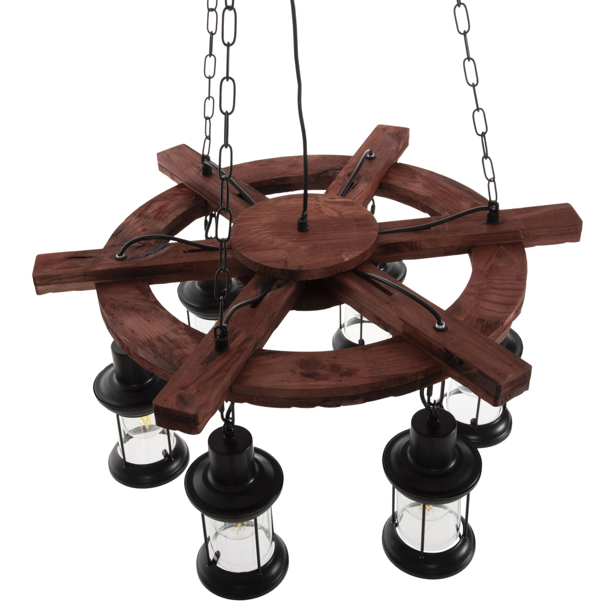 Ceiling Pendant 6-light Hm4116 Wood-metal-glass 119h Cm.
