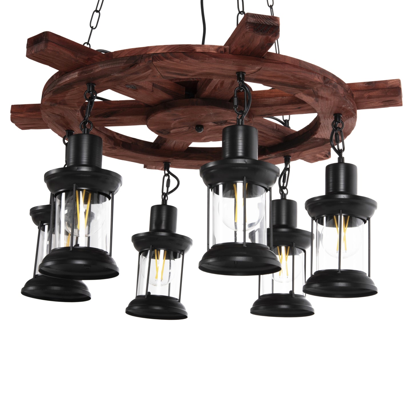 Ceiling Pendant 6-light Hm4116 Wood-metal-glass 119h Cm.