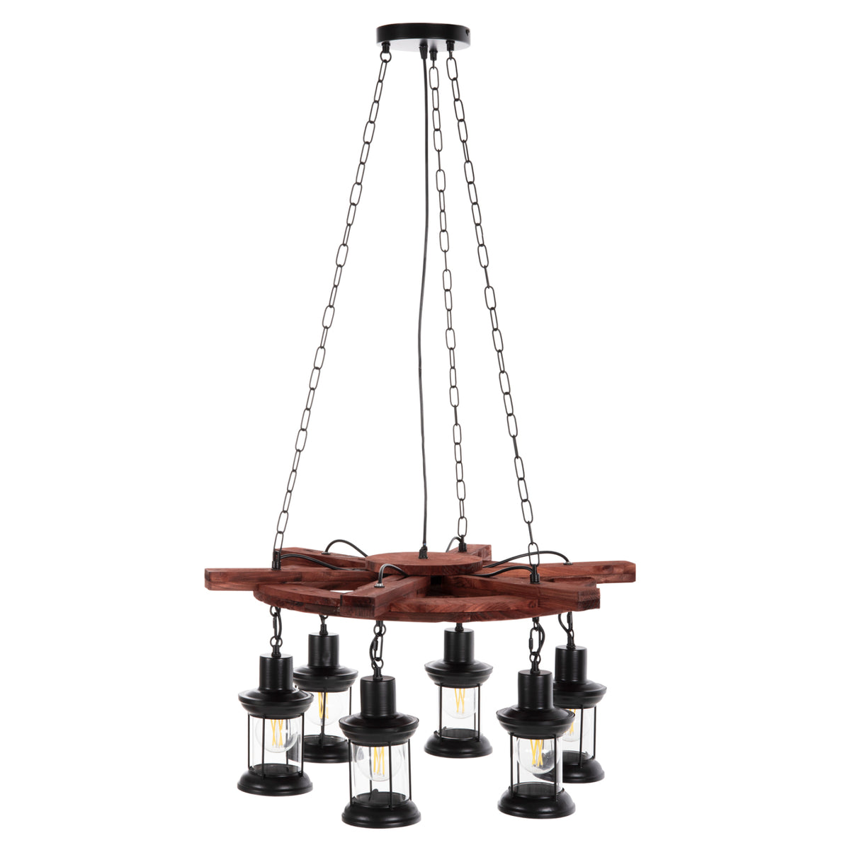 Ceiling Pendant 6-light Hm4116 Wood-metal-glass 119h Cm.