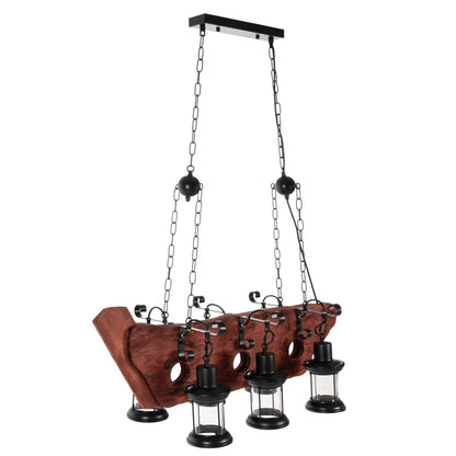 Ceiling Pendant 6-light Fixture Hm4117 Wood-metal-glass 116hcm.