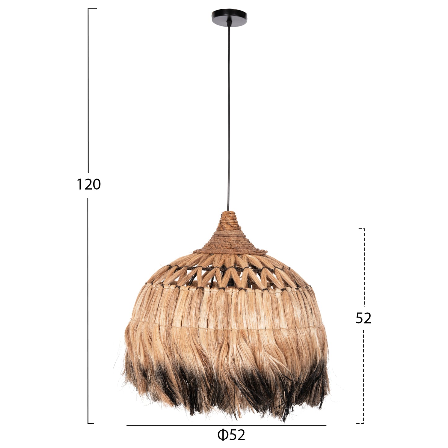 Ceiling Pendant With Abaca Fiber Cap In Natural And Black Color Φ52x52-120hcm.hm7761