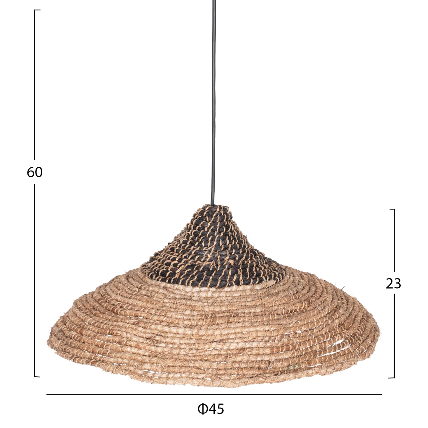 Ceiling Pendant Made Of Manila Hemp Fibers In Natural And Black Color Φ45x23-60hcm.hm7785