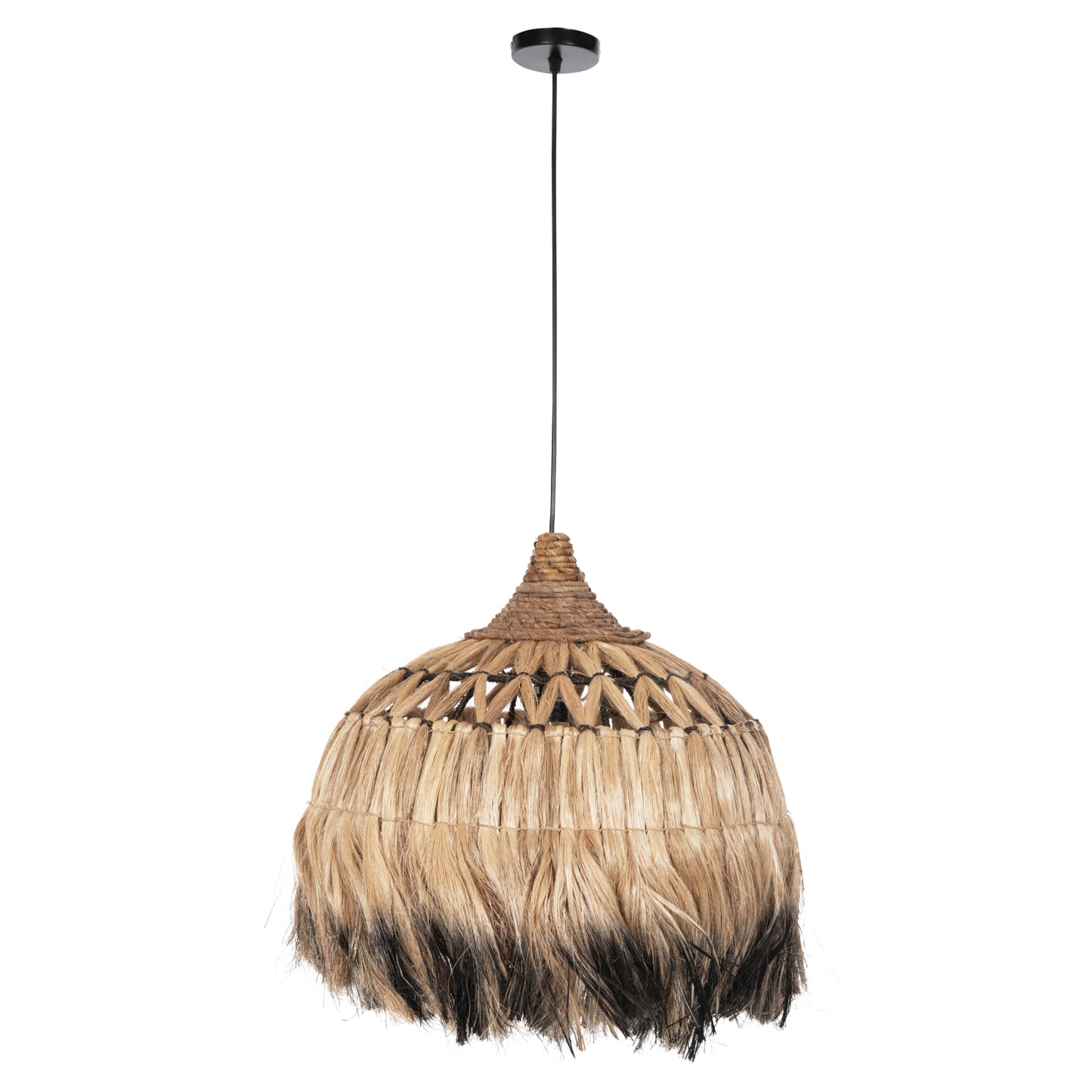 Ceiling Pendant With Abaca Fiber Cap In Natural And Black Color Φ52x52-120hcm.hm7761