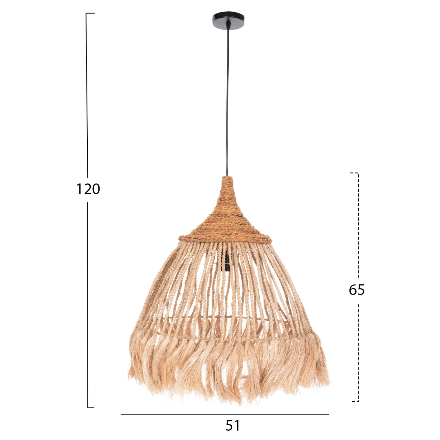 Ceiling Pendant With Abaca Fibers Cap Natural Color Φ51x65-120hcm.hm7752
