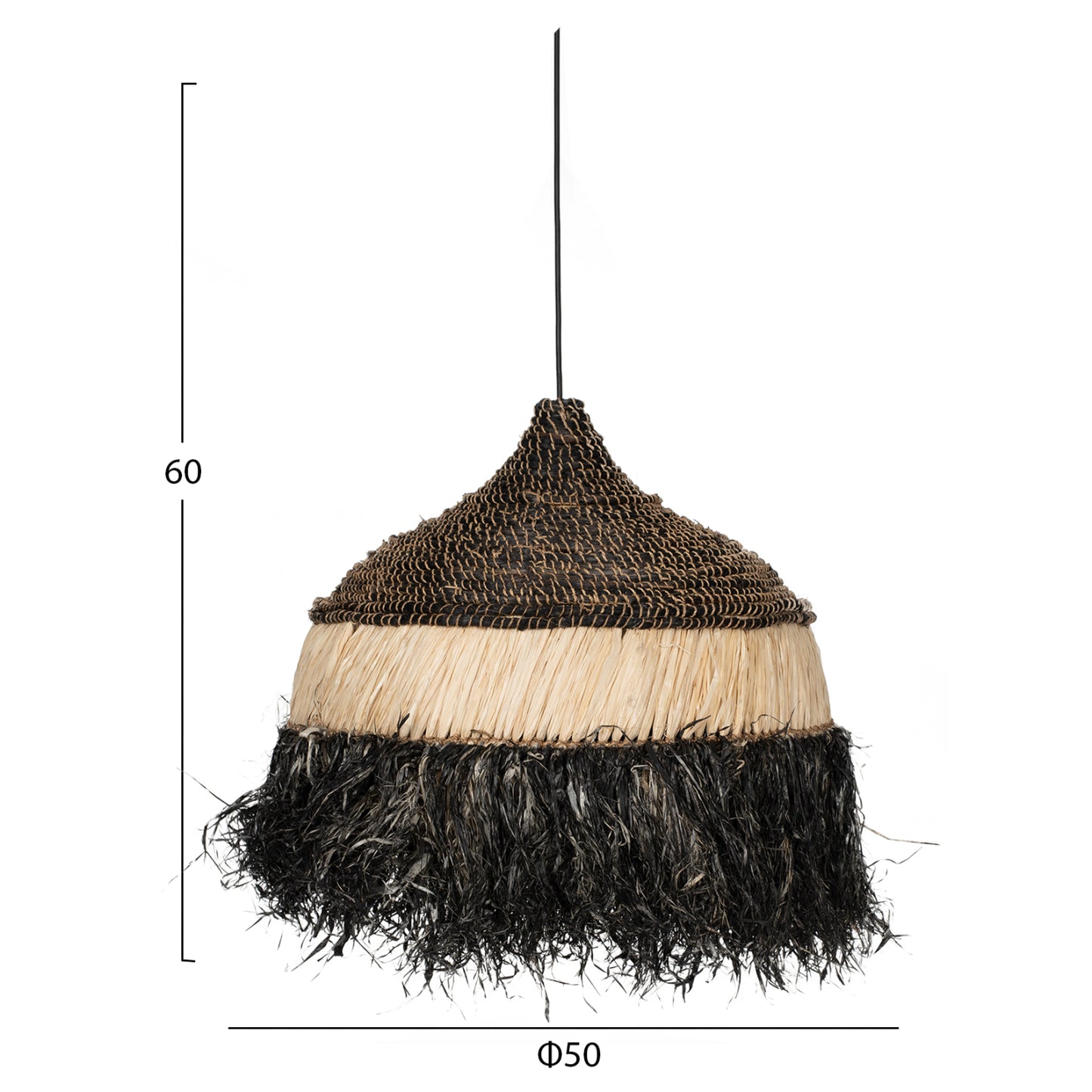 Ceiling Pendant Telag Hm7788 With Sisal And Abaca Fiber Cap In Natural-black 50x50x60hcm.