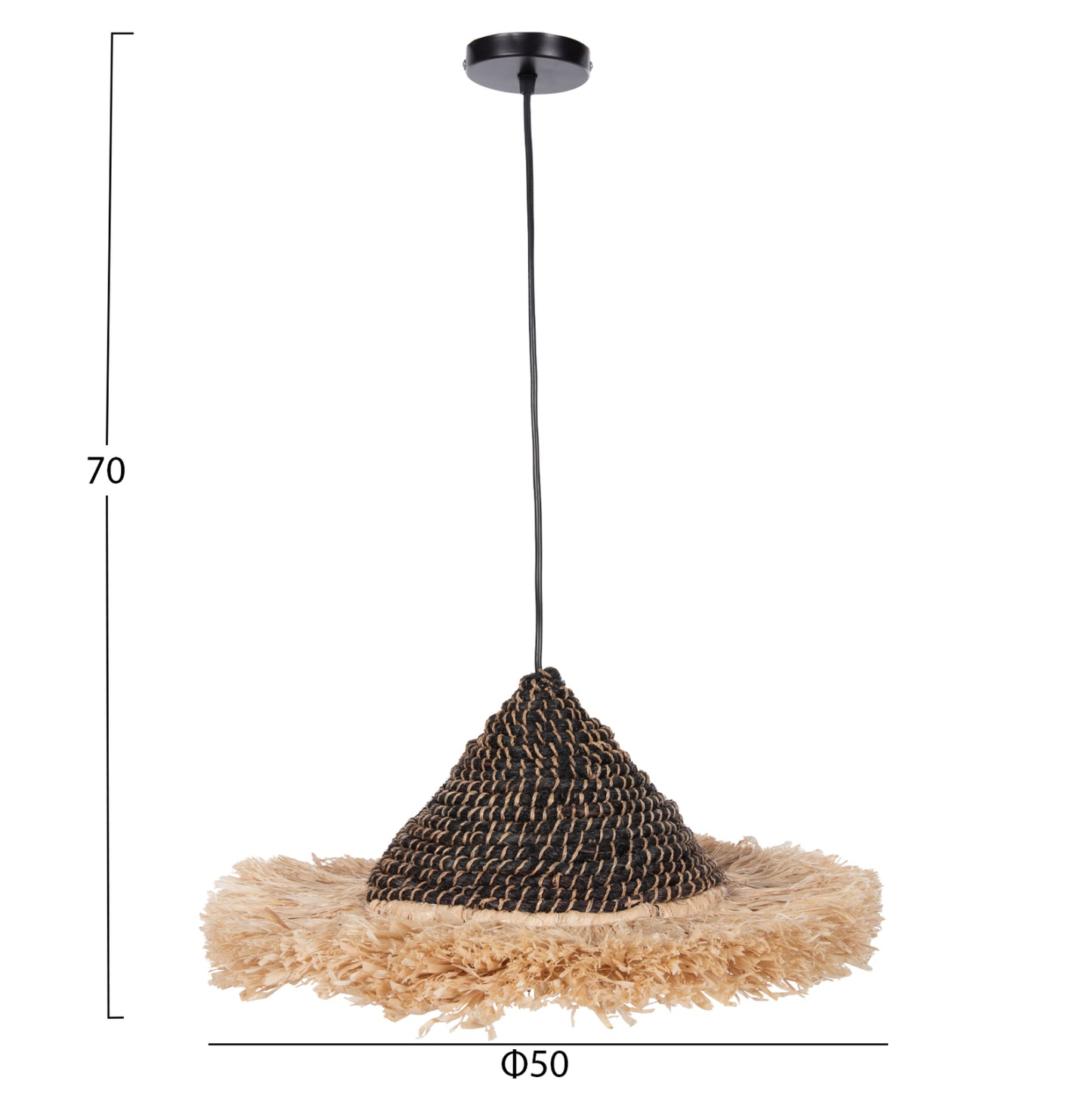 Ceiling Pendant Made Of Sisal And Abaca Fiber Cap In Natural-black 50x50x20hcm.hm7789
