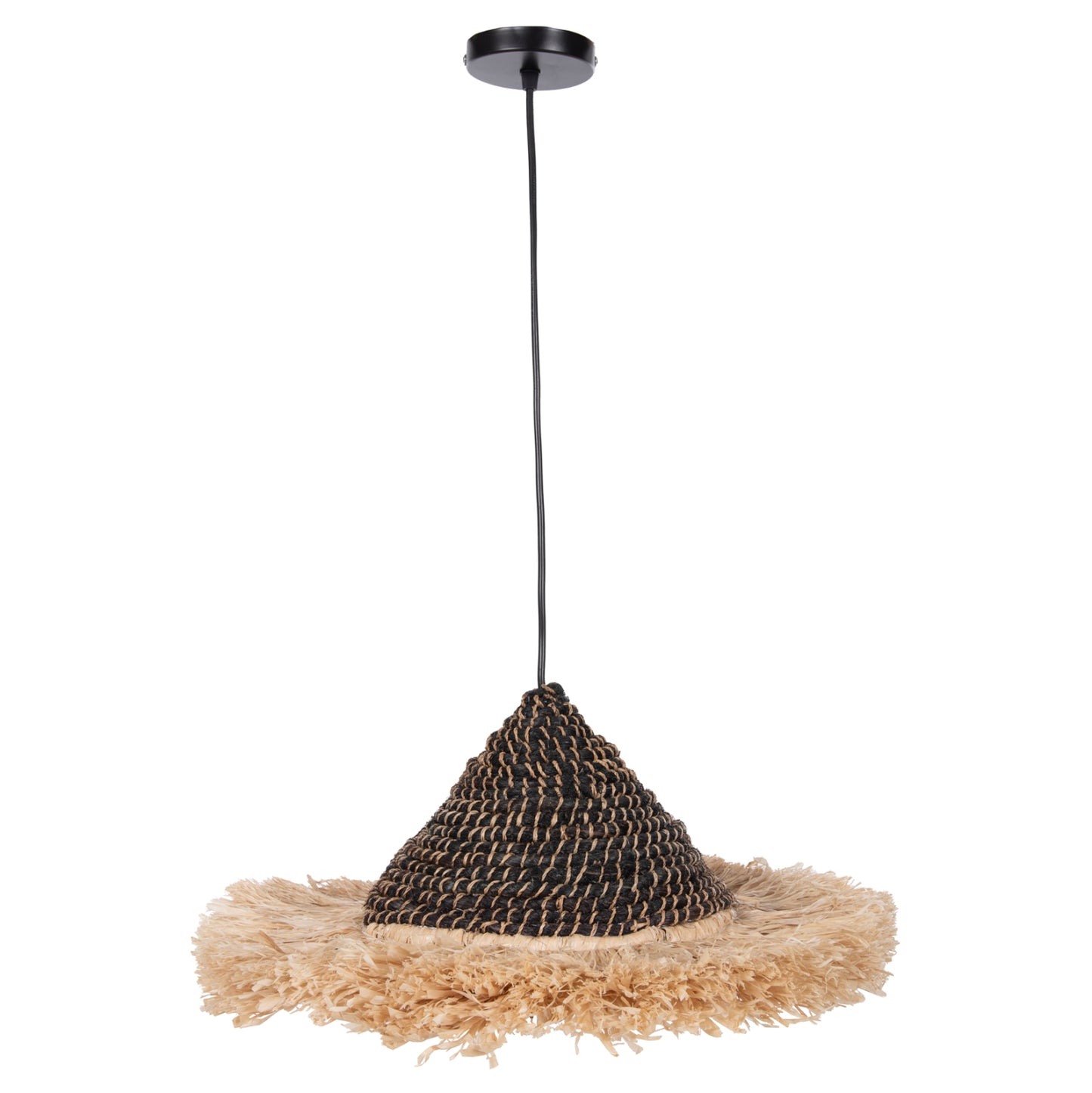 Ceiling Pendant Made Of Sisal And Abaca Fiber Cap In Natural-black 50x50x20hcm.hm7789