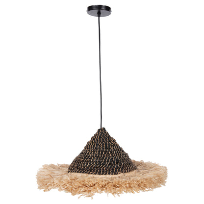 Ceiling Pendant Made Of Sisal And Abaca Fiber Cap In Natural-black 50x50x20hcm.hm7789