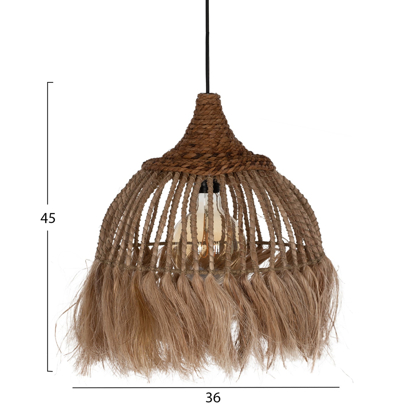 Ceiling Pendant Made Of Manila Hemp With Fringes Natural Color 36x36x45hcm.hm7751