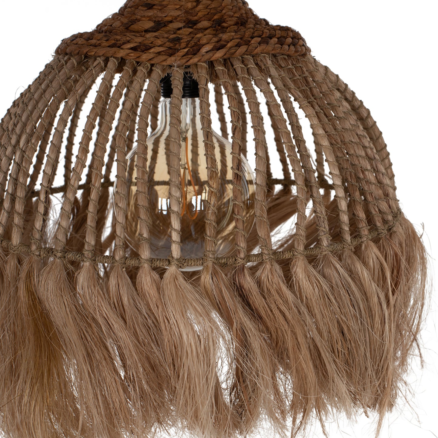 Ceiling Pendant Made Of Manila Hemp With Fringes Natural Color 36x36x45hcm.hm7751