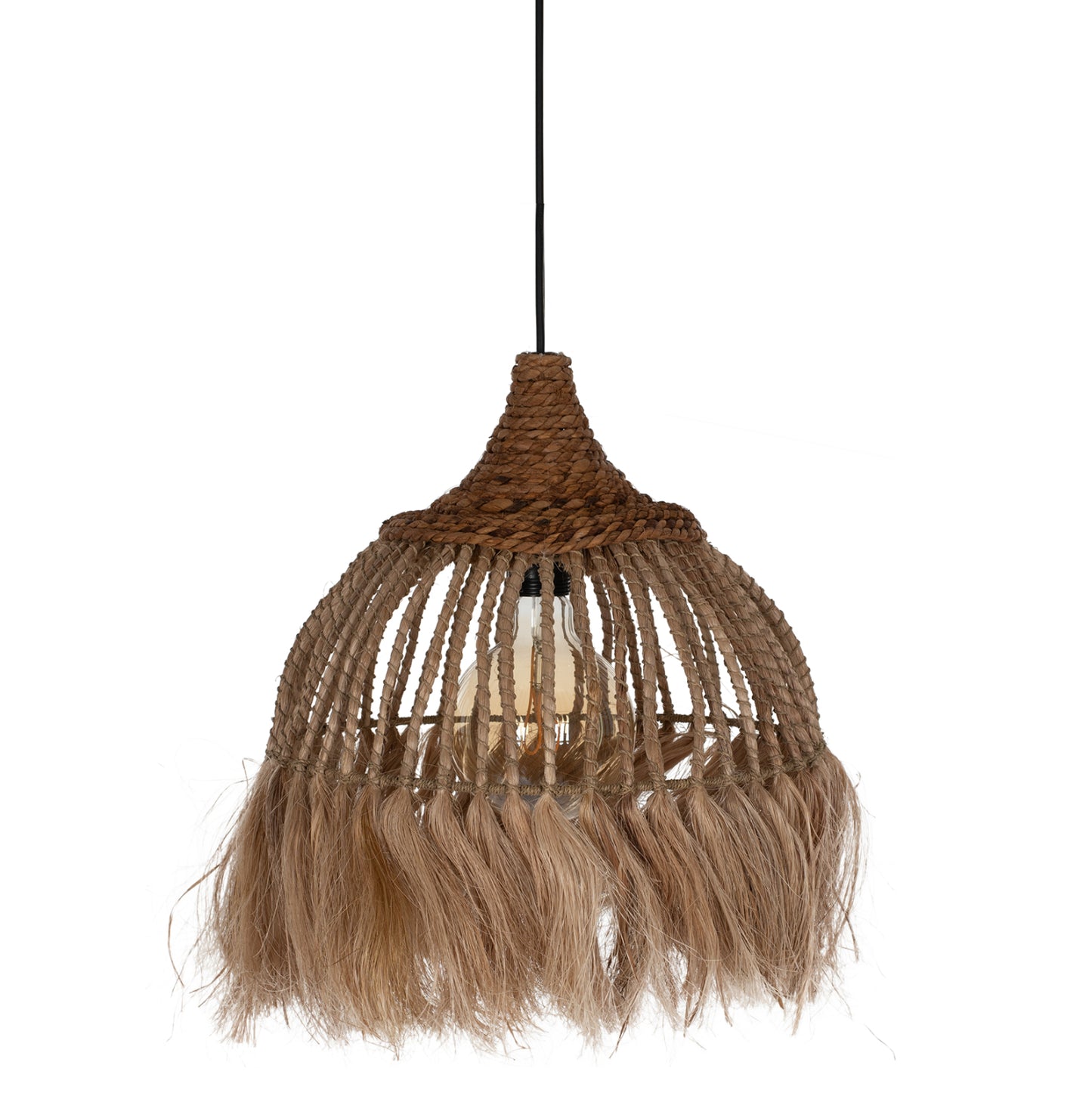 Ceiling Pendant Made Of Manila Hemp With Fringes Natural Color 36x36x45hcm.hm7751