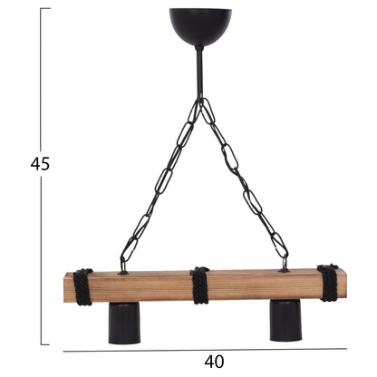 Ceiling Pendant Two-light With Chain And Wooden Plank 40x10x45hcm.hm7698.01