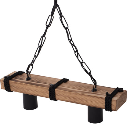 Ceiling Pendant Two-light With Chain And Wooden Plank 40x10x45hcm.hm7698.01