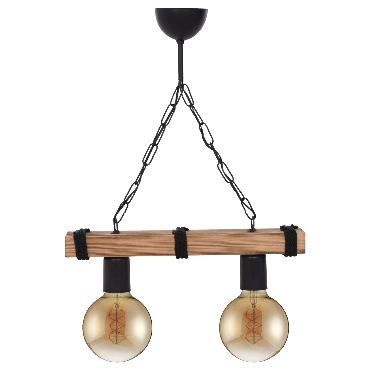 Ceiling Pendant Two-light With Chain And Wooden Plank 40x10x45hcm.hm7698.01
