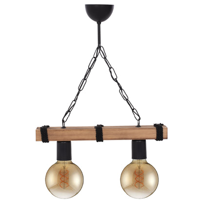 Ceiling Pendant Two-light With Chain And Wooden Plank 40x10x45hcm.hm7698.01