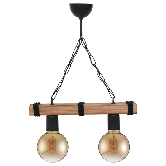 Ceiling Pendant Two-light With Chain And Wooden Plank 40x10x45hcm.hm7698.01