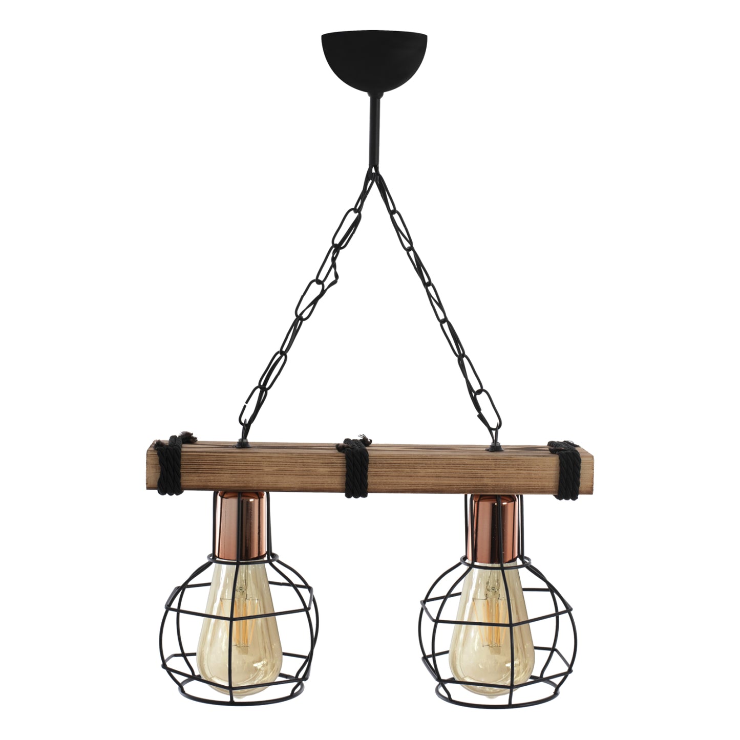 Ceiling Pendant 2-light With Wood And Metal Grids 40x16x63hcm.hm7681.01