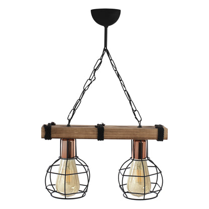 Ceiling Pendant 2-light With Wood And Metal Grids 40x16x63hcm.hm7681.01