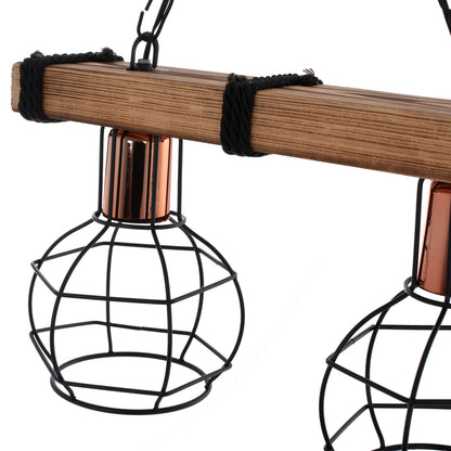 Ceiling Pendant 2-light With Wood And Metal Grids 40x16x63hcm.hm7681.01