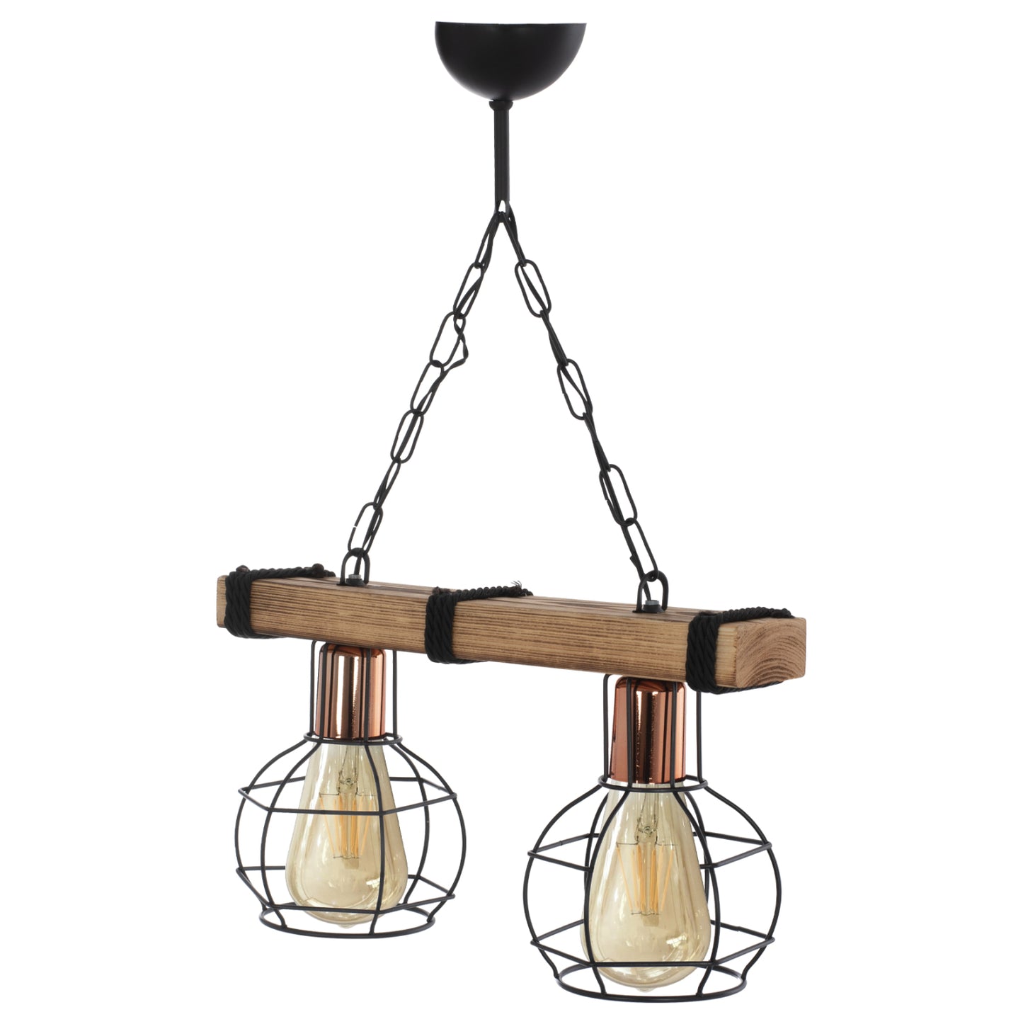 Ceiling Pendant 2-light With Wood And Metal Grids 40x16x63hcm.hm7681.01