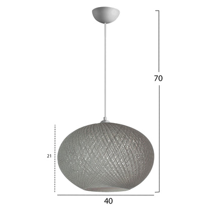 Pendant Ceiling Lamp Hm7624.01 Grey Oval-shaped Sphere, Knitted Rope, Indoors