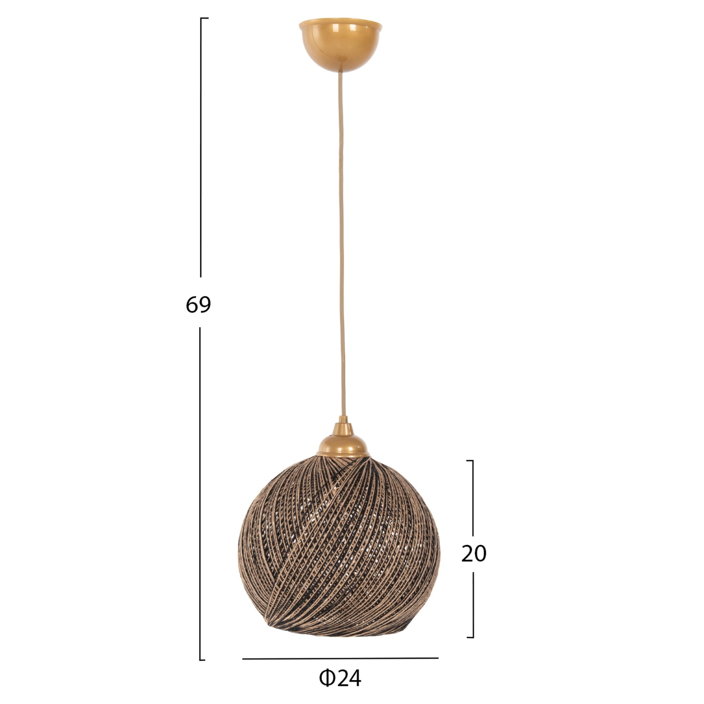 Ceiling Pendant Lamp Indoors Fb97645.01, Gold Black Knitted Rope, D24x69 Cm.