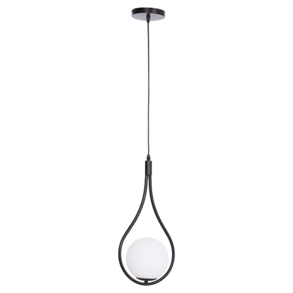 Ceiling Pendant Lamp Droplet Hm7503.11 Metal In Black-milky White Globe Bulb 23.5x12x147hcm.