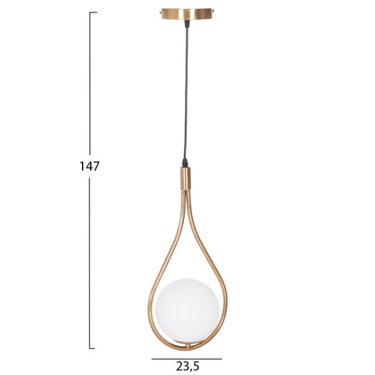 Ceiling Pendant Lamp Droplet Hm7503.12 Metal In Gold-milky White Globe Bulb 23.5x12x147hcm.