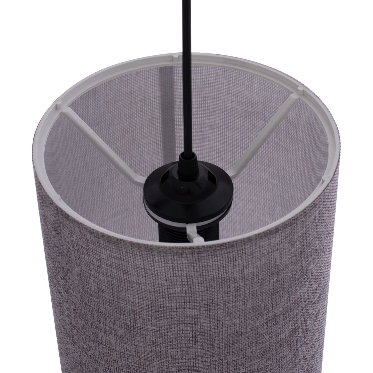 Pendant Ceiling Lamp Hm7623.03 Grey Fabric Drum Shade D19x70 εκ.