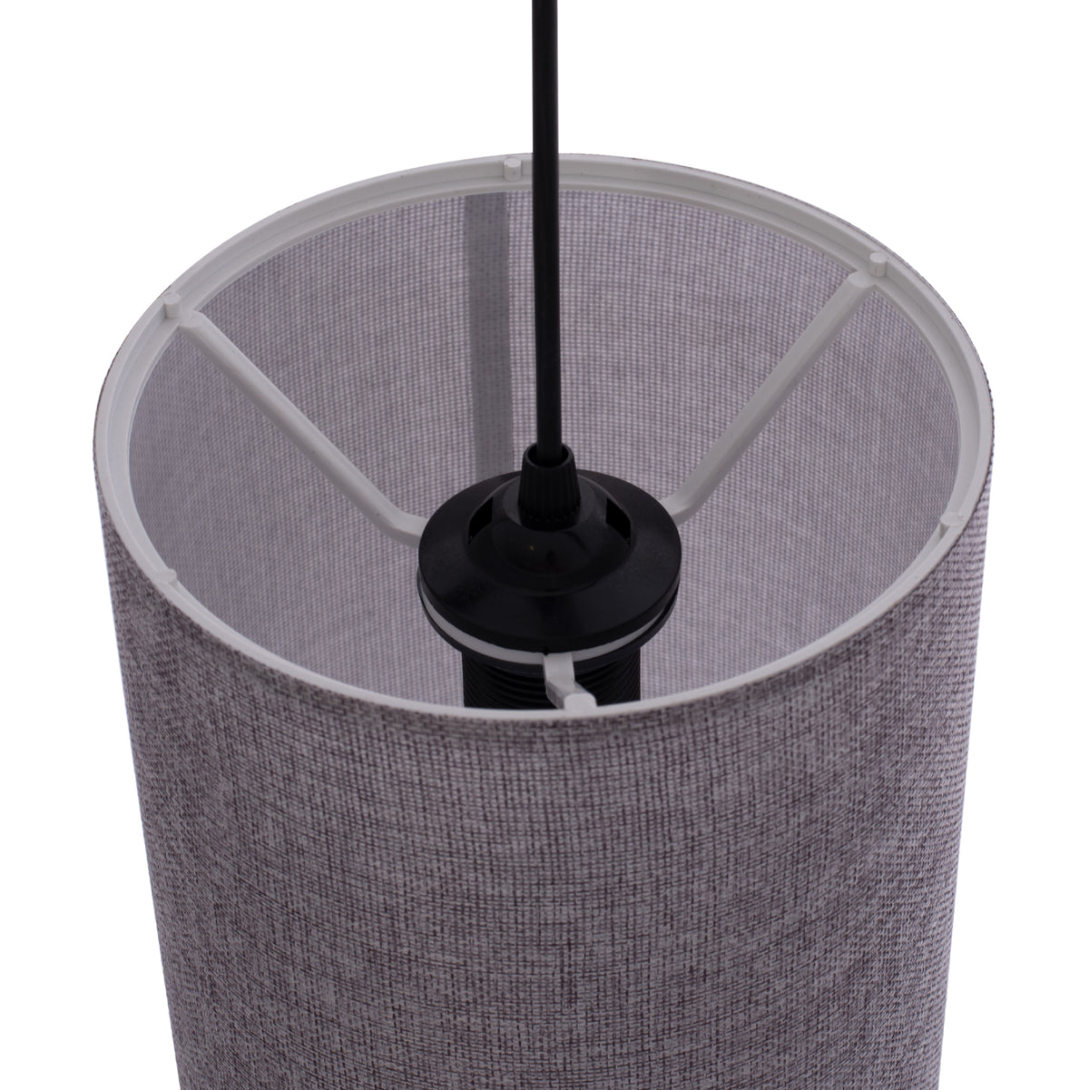 Pendant Ceiling Lamp Hm7623.03 Grey Fabric Drum Shade D19x70 εκ.