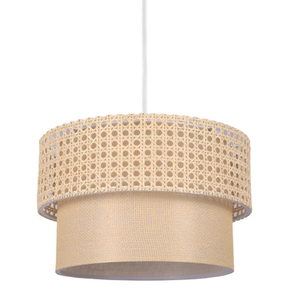 Pendant Ceiling Lamp Hm7628.01 Two-layer Drum-rattan And Fabric, Metal Frame