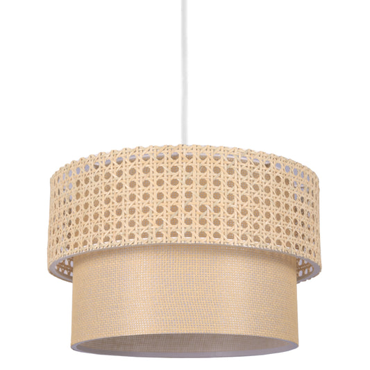 Pendant Ceiling Lamp Hm7628.01 Two-layer Drum-rattan And Fabric, Metal Frame